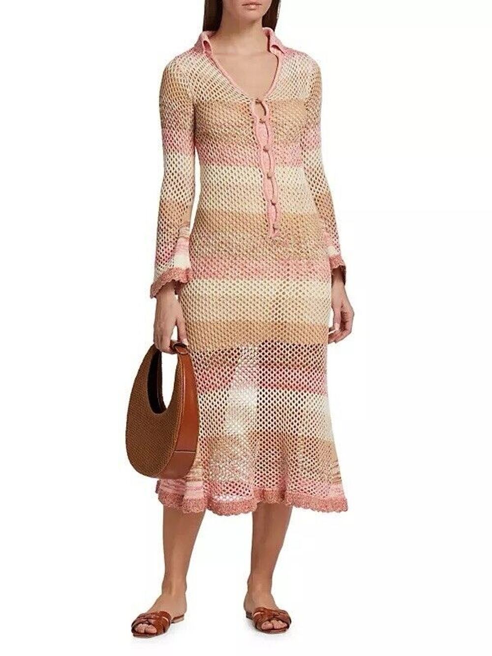NWOT Hannah Artwear Caroline Crochet Sweater Dress Coverup Pink Striped 0 (XS)